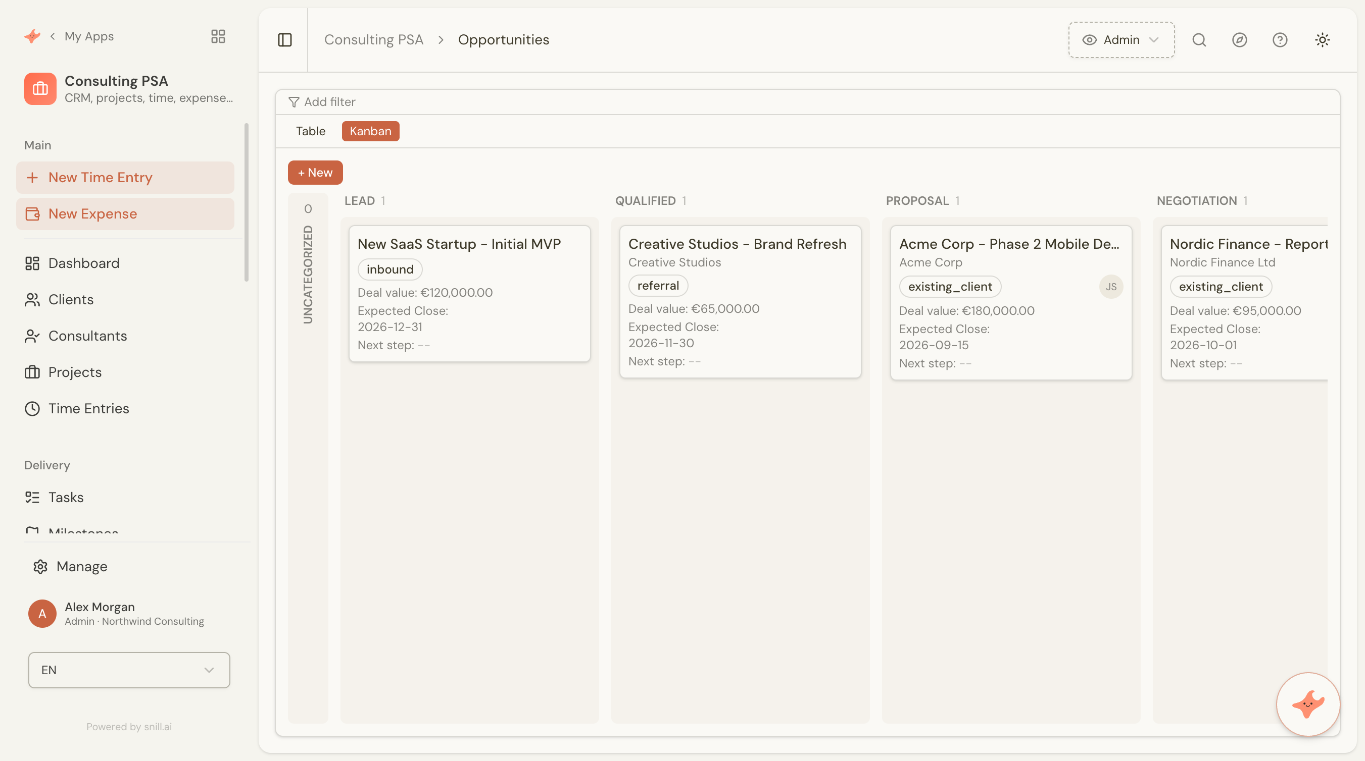 Consulting PSA app screenshot