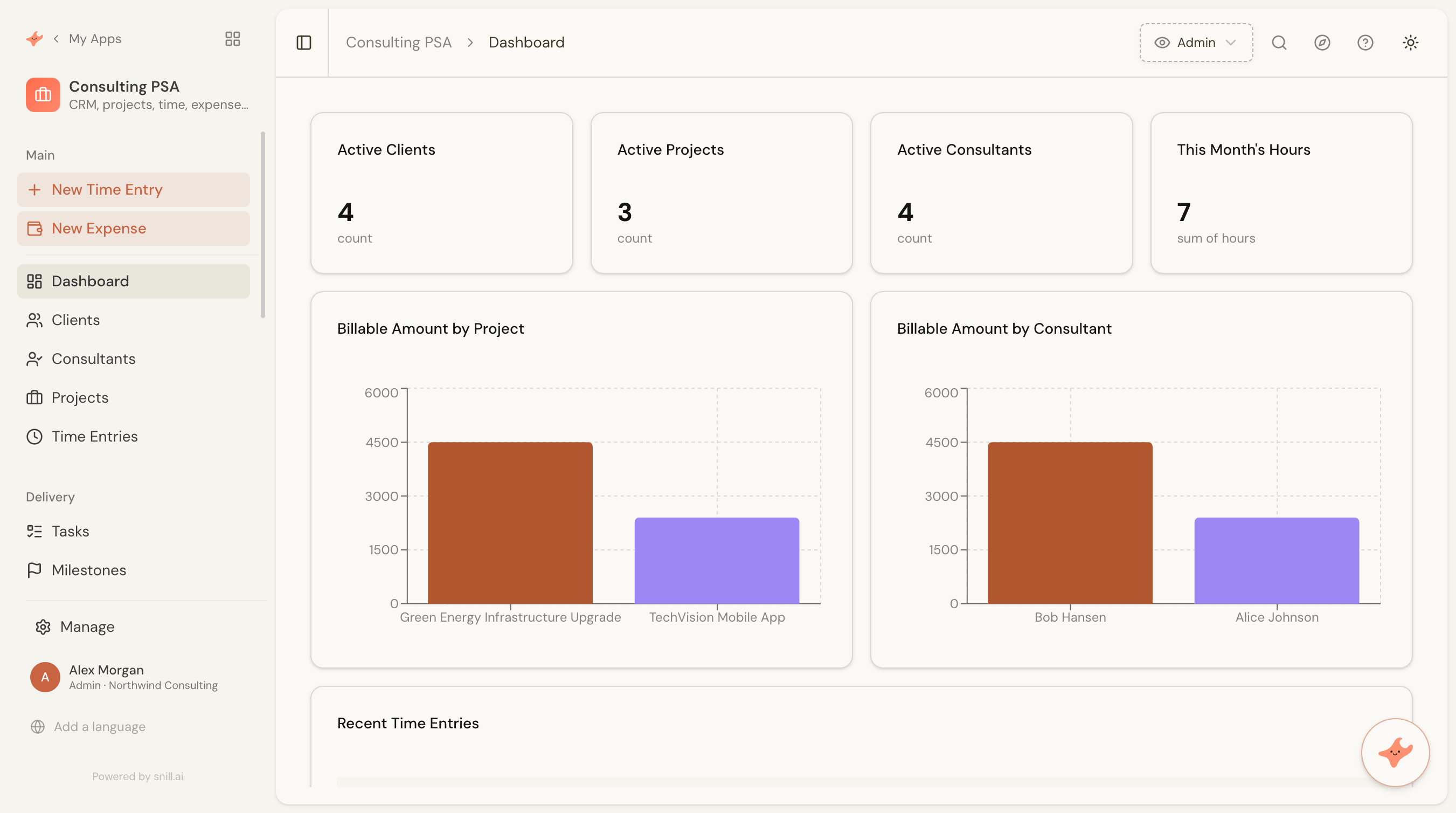 The Consulting PSA app dashboard