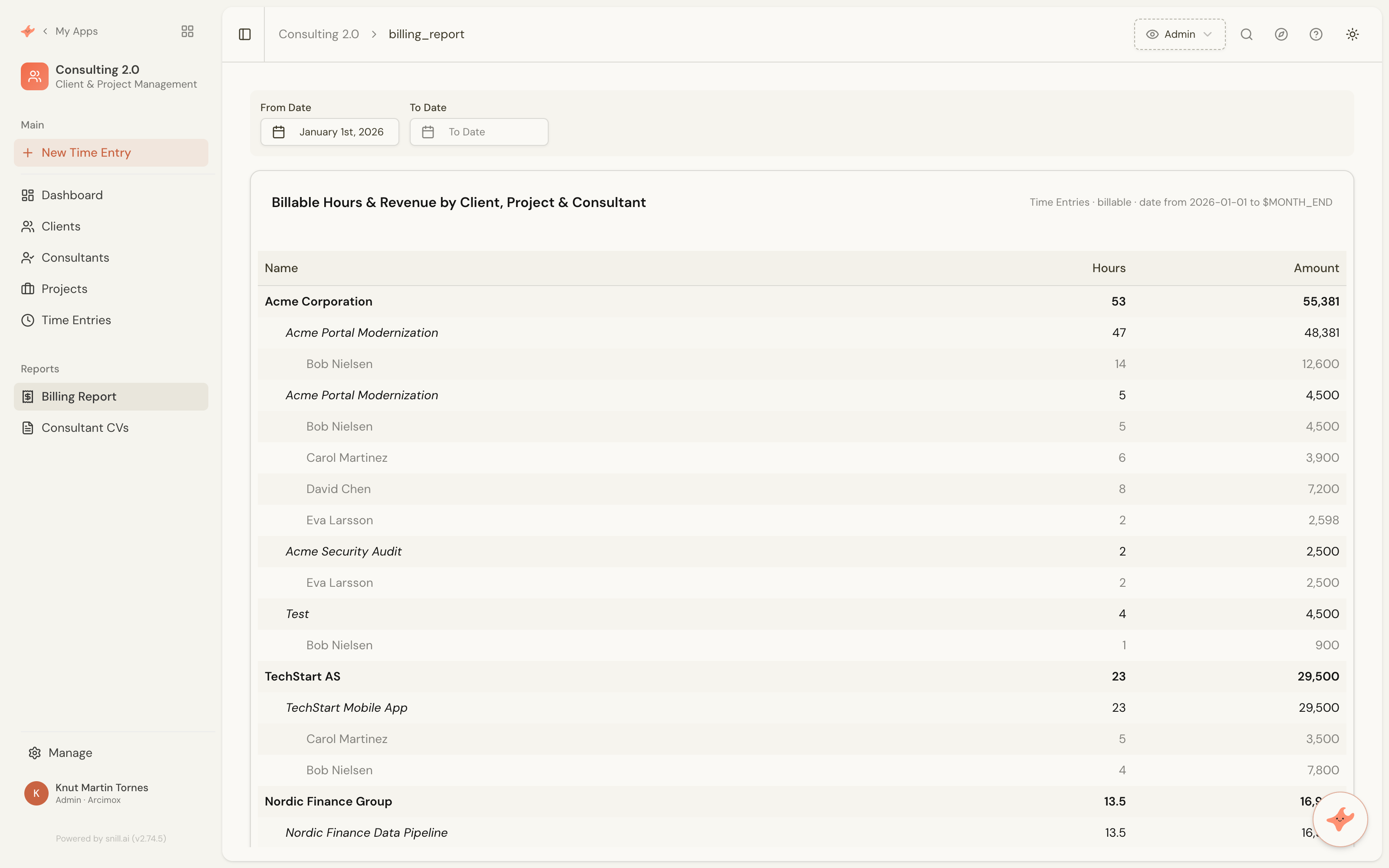 Consulting app screenshot