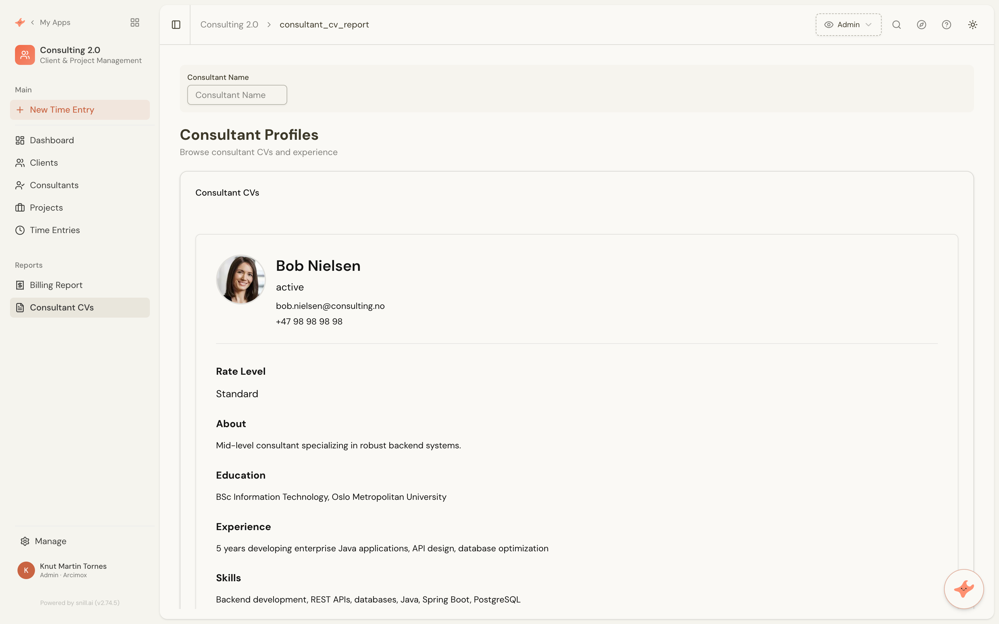 Consulting app screenshot