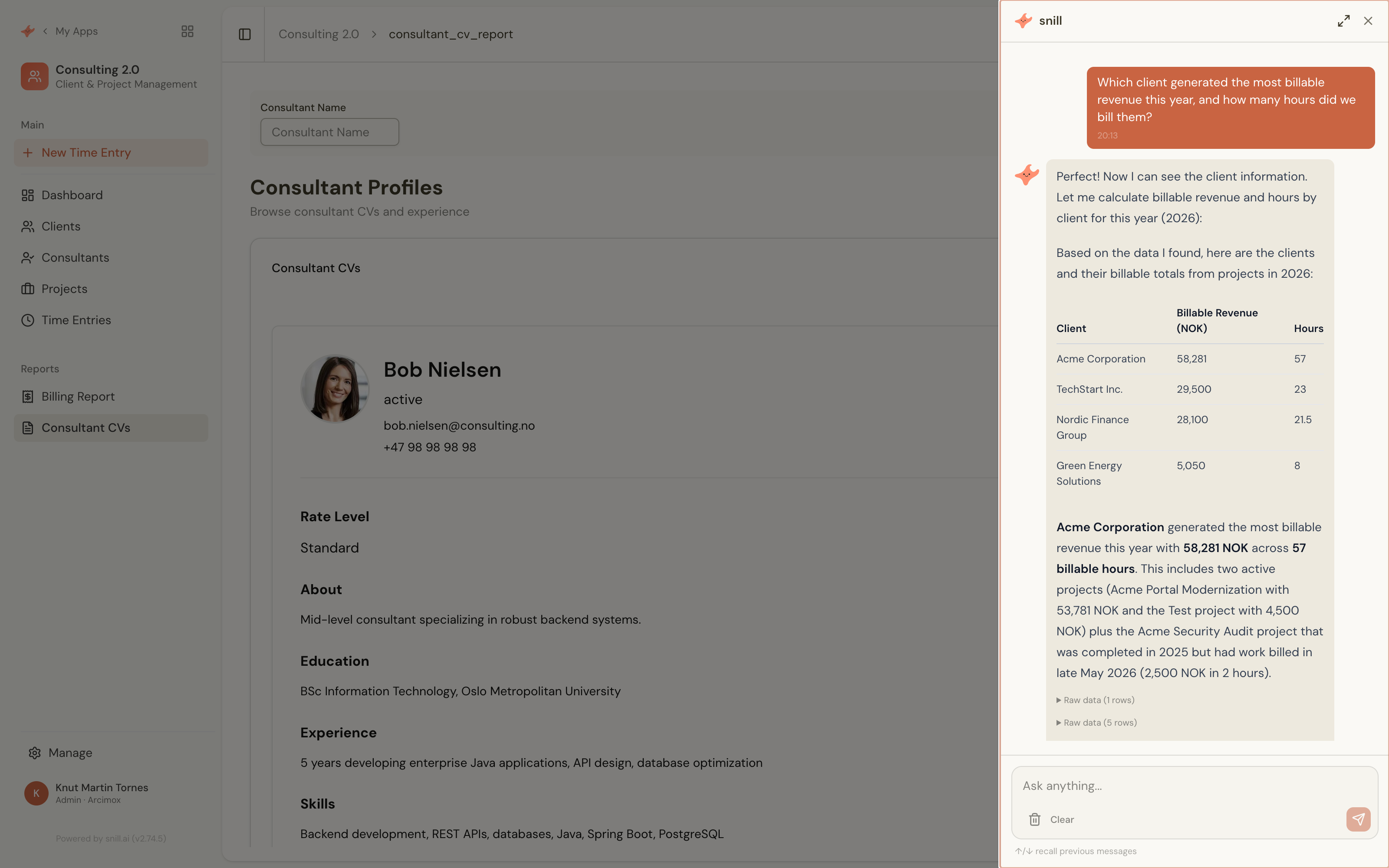Consulting app screenshot