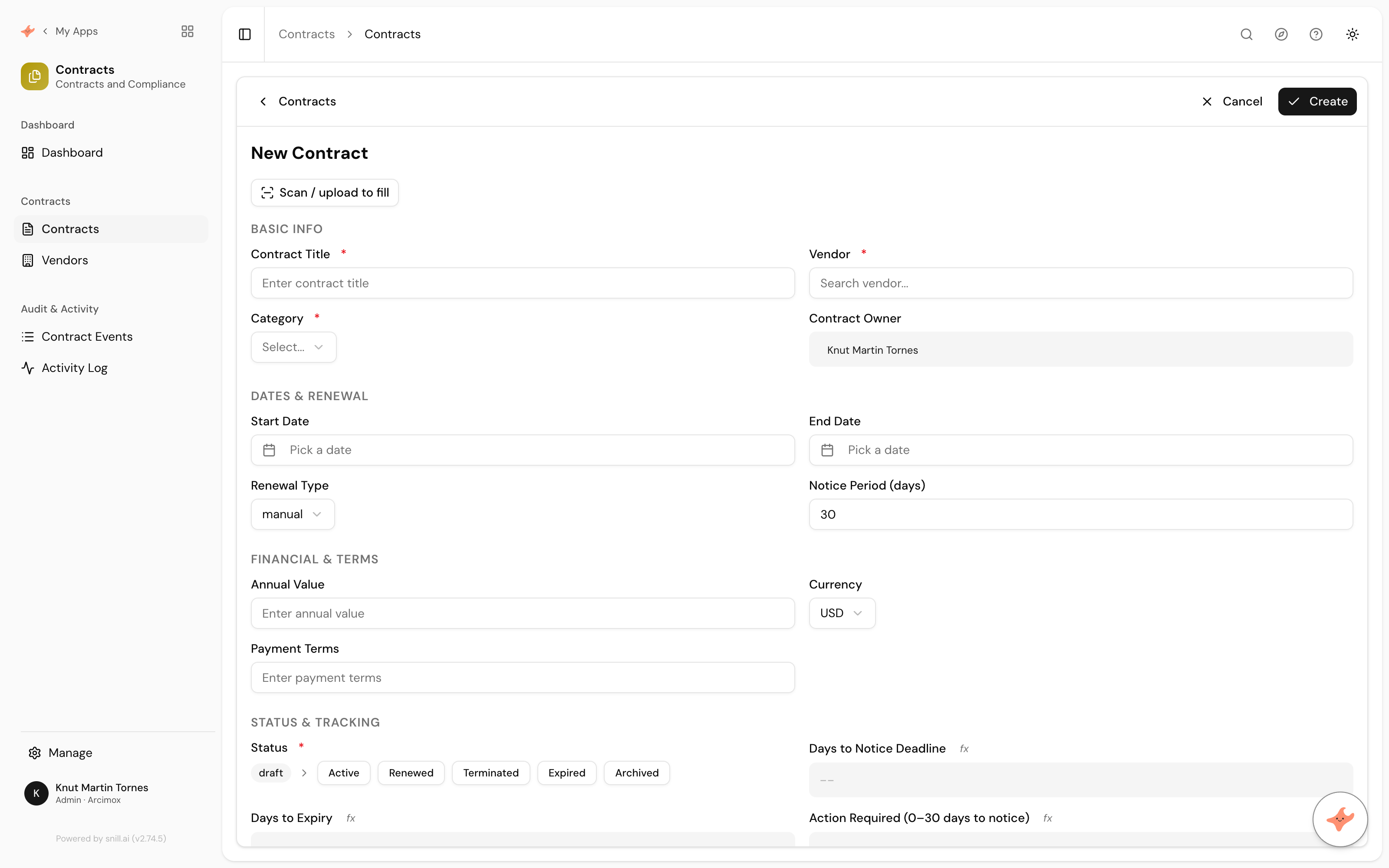 Contracts app screenshot