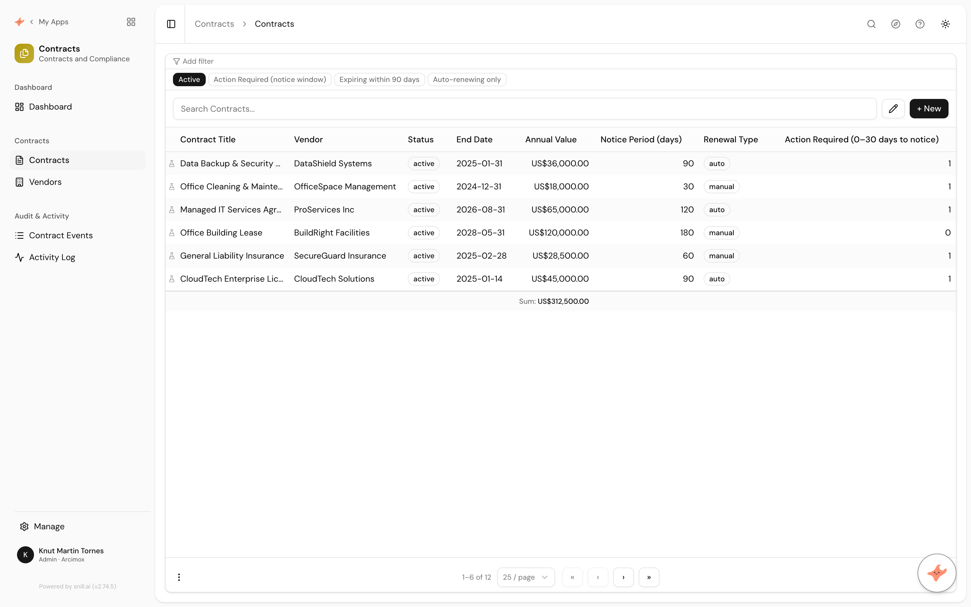 Contracts app screenshot