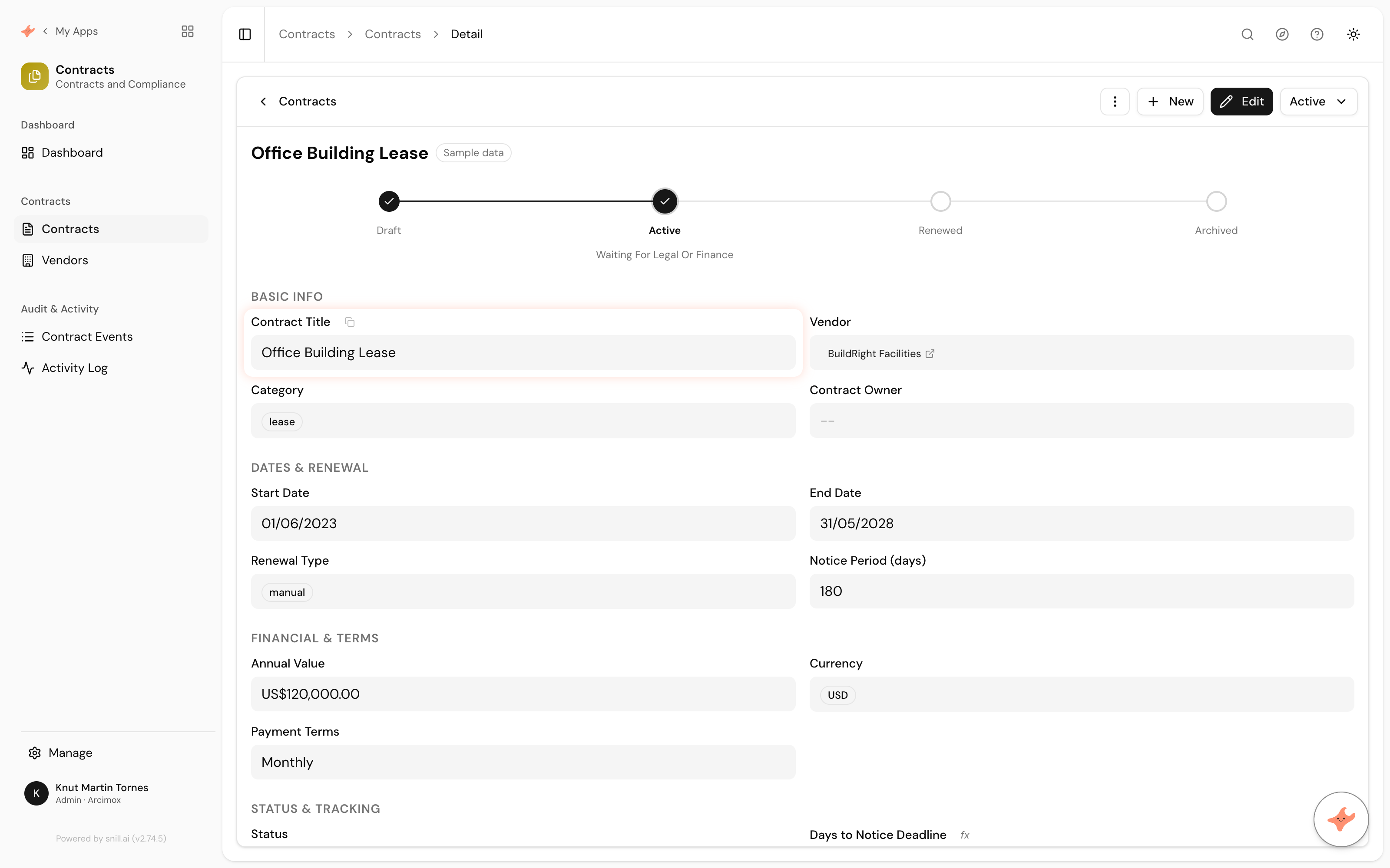 Contracts app screenshot