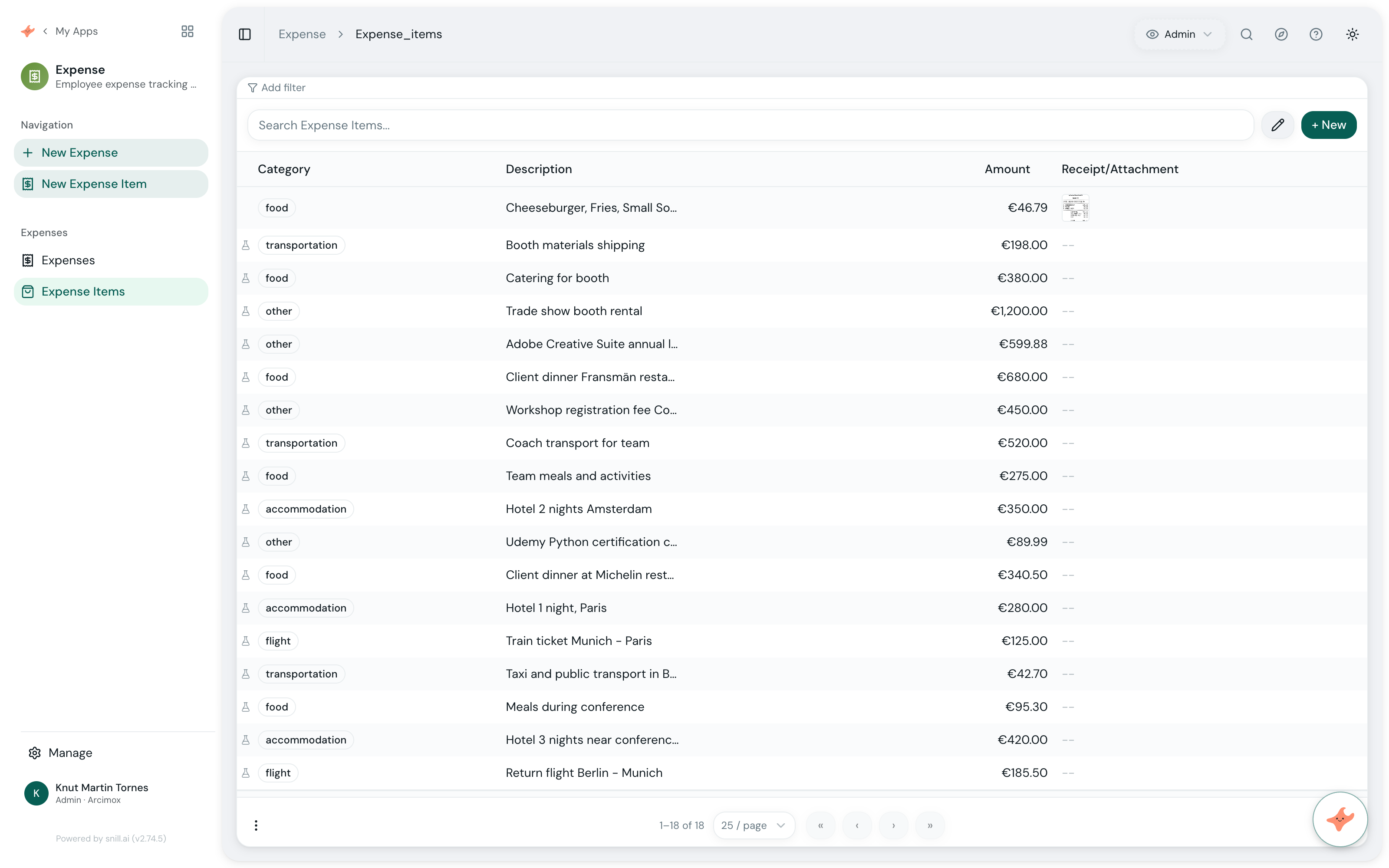 Expense app screenshot