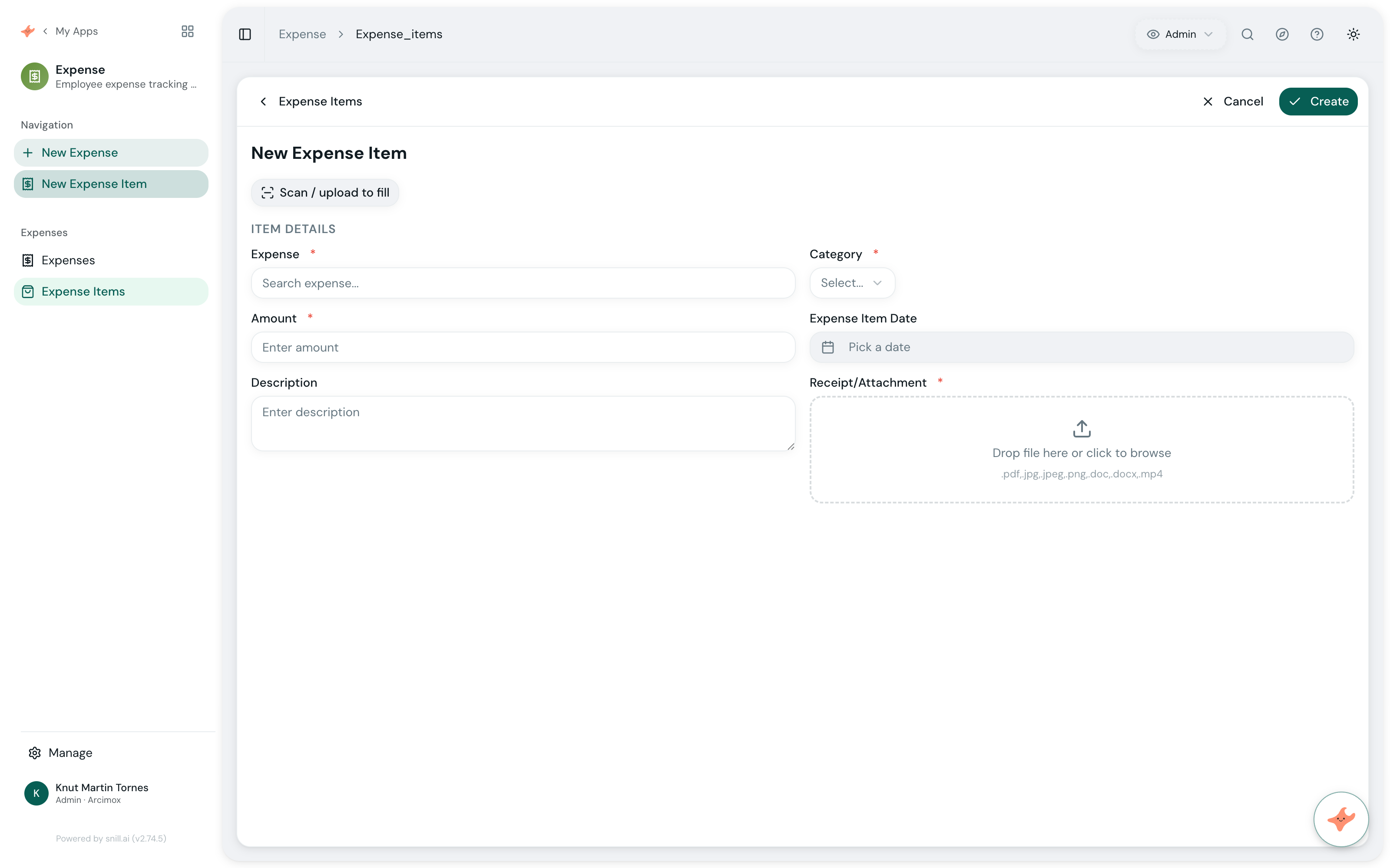 Expense app screenshot