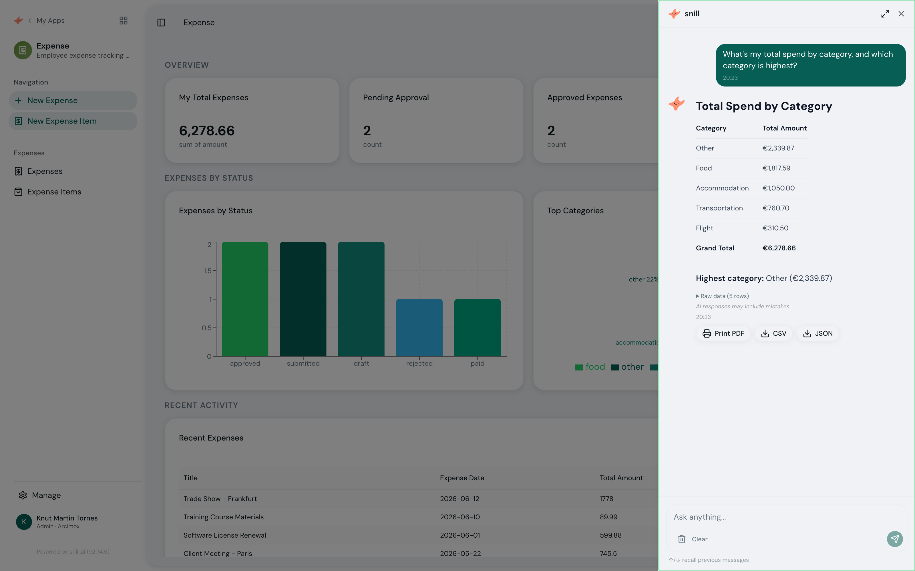 Expense app screenshot